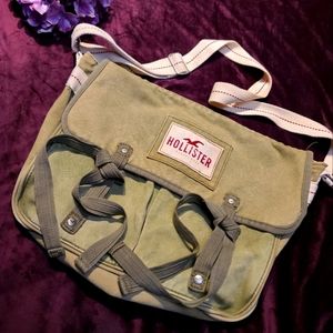 Hollister Army Green Canvas Bag with lots of detail